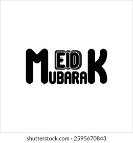 The image contains stylized text that reads "EID MUBARAK," likely designed as a festive greeting for the Islamic holiday of Eid. The typography is bold, with a modern and decorative outline effect.