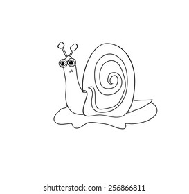 The image of the contour fun, cute snail on the grass. Option for coloring.