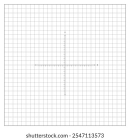 Image of coordinate plane with markings for measurements on notebook sheet of checkered paper. School paper sheet lined in a cage with mathematical drawing of coordinate plane. Vector