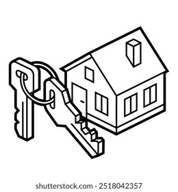 Image of cottage and keys. Real estate illustration in isometry style.