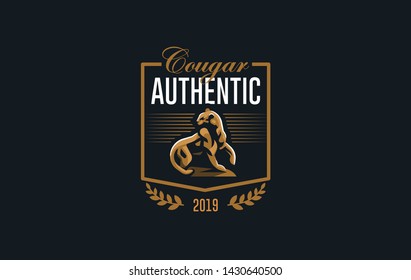 The image of a cougar or panther or leopard in a minimalist style.  Vector illustration