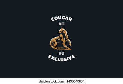 The image of a cougar or panther or leopard in a minimalist style.  Vector illustration