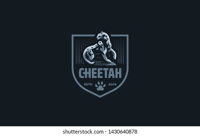 The image of a cougar or panther or leopard in a minimalist style.  Vector illustration