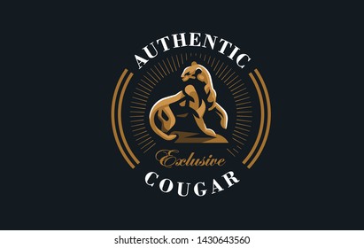 The image of a cougar or panther or leopard in a minimalist style.  Vector illustration
