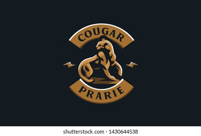 The image of a cougar or panther or leopard in a minimalist style.  Vector illustration