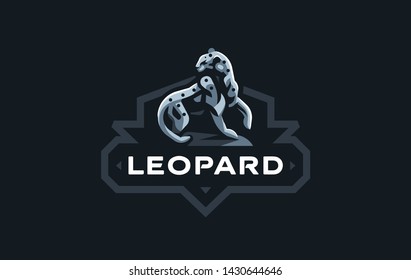 The image of a cougar or panther or leopard in a minimalist style.  Vector illustration