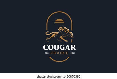 The image of a cougar or panther or leopard in a minimalist style.  Vector illustration