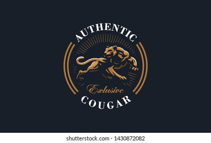 The image of a cougar or panther or leopard in a minimalist style.  Vector illustration