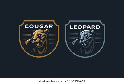 The image of a cougar or panther in a minimalist style. Vector illustration