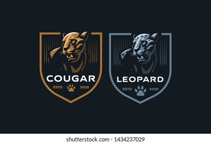 The image of a cougar or panther in a minimalist style. Vector illustration