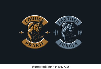 The image of a cougar or panther in a minimalist style. Vector illustration