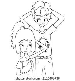 Image of a couple, two people. Vector. Hand drawn.