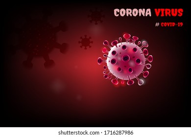 Imagen de la célula del virus COVID-19 bajo el microscopio en la sangre. Antecedentes de gripe por brote de coronavirus. Concepto de riesgo médico pandémico con célula de la enfermedad.