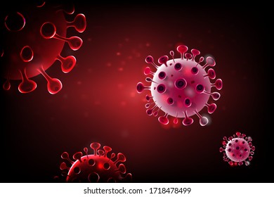 Image of COVID-19 virus cell under the microscope on the blood. Coronavirus outbreak influenza background. Pandemic medical health risk concept with disease cell.