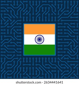 Image of cpu or microprocessor or semiconductor with Indian flag