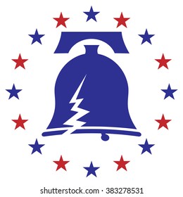 An image of a cracked liberty bell icon with stars.
