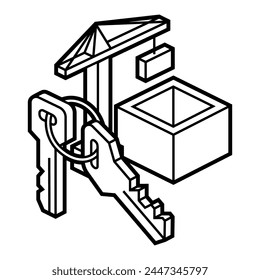 Image of crane and keys. Real estate illustration in isometry style.