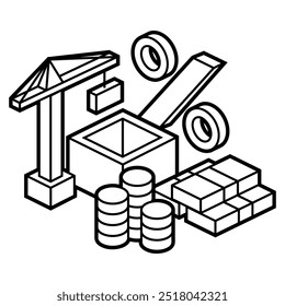 Image of crane and money. Real estate illustration in isometry style.