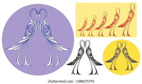 The image of cranes, as a symbol of loyalty and eternal love. Can be used for tattoo, logo and so on.