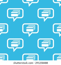 Image of credit card in chat bubble, repeated on blue background