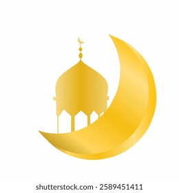 The image of the crescent moon and mosque logo is golden yellow