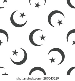 Image of crescent moon and one star, repeated on white background