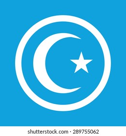 Image of crescent moon and one star in circle, isolated on blue