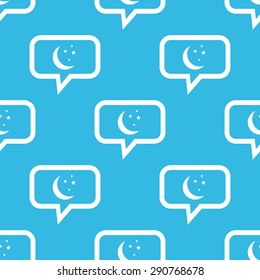 Image of crescent moon and stars in chat bubble, repeated on blue background