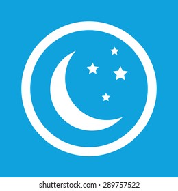 Image of crescent moon and stars in circle, isolated on blue