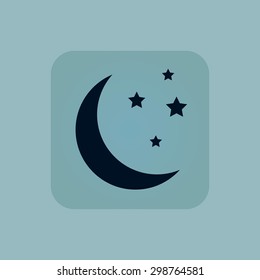 Image of crescent moon with stars in square, on pale blue background