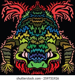 Image of crocodile in abstract style, done in a slightly psychedelic manner