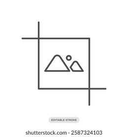 Image cropping icon. Camera and photography symbol sign vector illustration in line style.