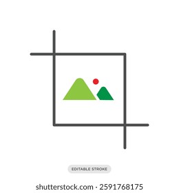  Image cropping icon. Camera and photography symbol sign vector illustration in color fill style.