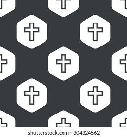 Image of cross in hexagon, repeated on black