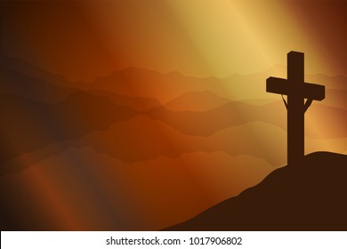 The image of the cross, which symbolizes the death of Jesus Christ for the redemption of humanity. It consists of crosses, mountains and the sky at sunset. The media is sad but full of energy.