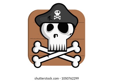 Image of crossbones symbol with skull in heat with crossbones on wooden board. Eps vector illustration, horizontal image, flat design
