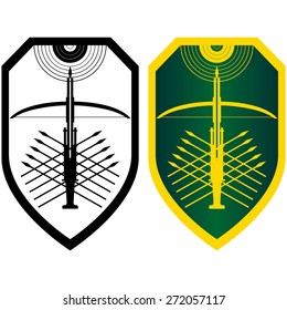 Image crossbow with arrows on the board. Illustration on white background.