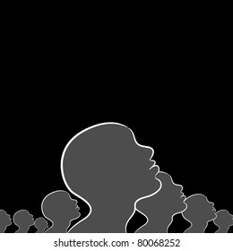 An image of a crowd of people looking upward.