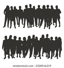 Image of crowd silhouette, group of people. Youth, students, business, workers, audience