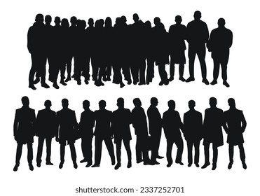 Image of crowd silhouette, group of people. Workers, audience, crowded, corporate, working, teamwork