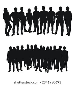 Image of crowd silhouette, group of people. Workers, audience, crowded, corporate, working, teamwork