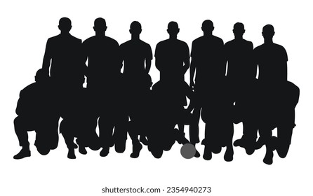 Image of crowd silhouette, group of people, sports team, football team. Youth, students, athletes, workers, audience