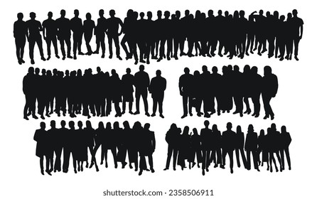 Image of crowd silhouette, group of people. Workers, audience, crowded, corporate, working, teamwork