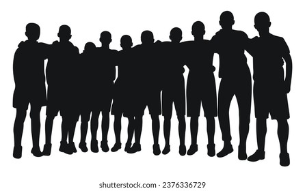 Image of crowd silhouette, group of people, sports team. Fans, admirers, students, audience, public, viewers, watcher