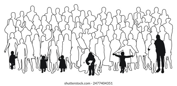 Image of a crowd silhouette, a group of people with children