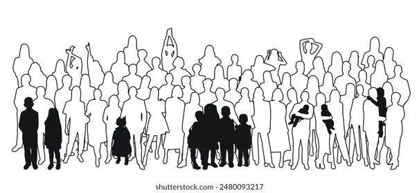 Image of a crowd silhouette, a group of people with children