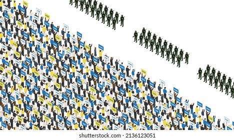 Image of crowds appealing against war. 3d illustration.