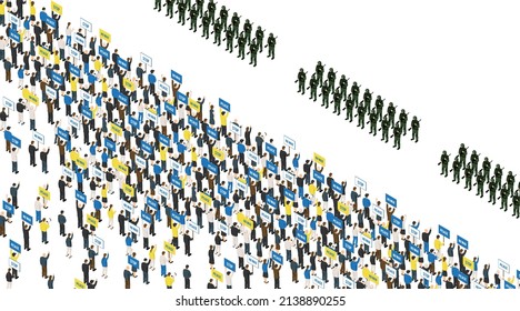 Image of crowds appealing against war. 3d illustration.
