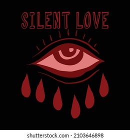 imagen de ojos llorosos con palabras de amor silenciosas, estilo dibujado a mano, vector premium