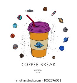 image of a cup of coffee on a bright background. Vector illustration